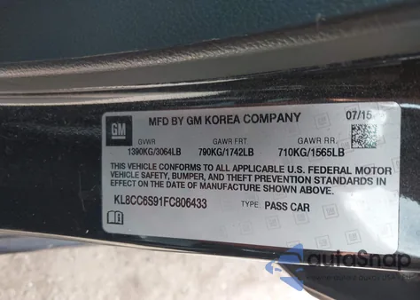 2015 Chevrolet Spark 1Lt Manual from USA, damaged, VIN KL8CC6S91FC806433